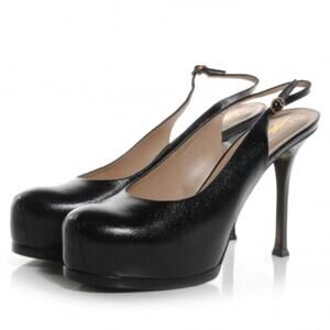 Saint Laurent YSL Tribtoo Leather Platform Pumps Black Heels Size 40 US 10